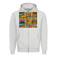 Dove Grey sunflower serape wood and cowhide Zipper Hoodie - Artiststas