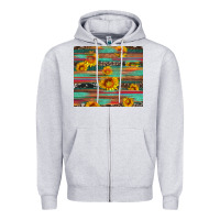 Heather Grey sunflower serape wood and cowhide Zipper Hoodie - Artiststas