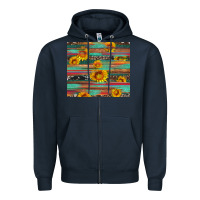Navy sunflower serape wood and cowhide Zipper Hoodie - Artiststas