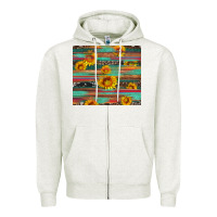 Oatmeal Heather sunflower serape wood and cowhide Zipper Hoodie - Artiststas