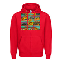Red sunflower serape wood and cowhide Zipper Hoodie - Artiststas