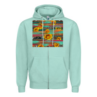 Seafoam sunflower serape wood and cowhide Zipper Hoodie - Artiststas