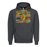 Sunflower Serape Wood And Cowhide Zipper Hoodie | Teevron