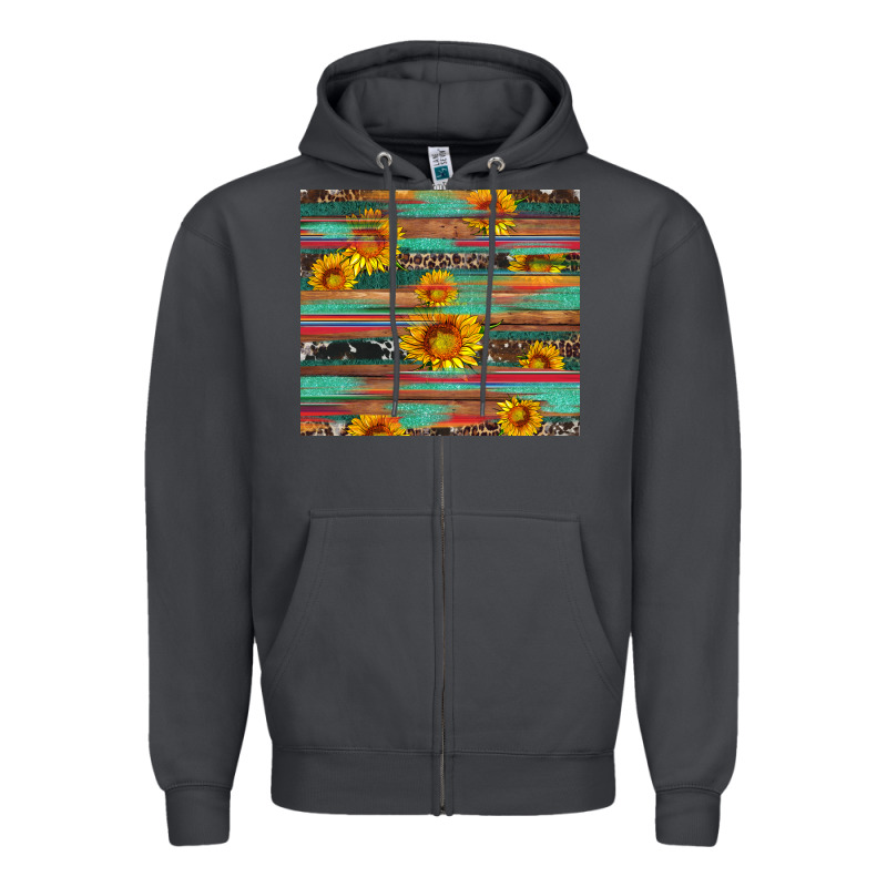 Sunflower Serape Wood And Cowhide Zipper Hoodie by Artiststas | Teevron