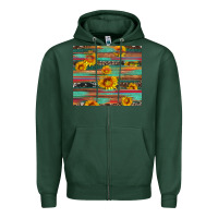 Sports Green sunflower serape wood and cowhide Zipper Hoodie - Artiststas