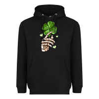 Black skeleton hand with shamrock st patrick s day Heavyweight Hoodie - MaliasSmallBusiness