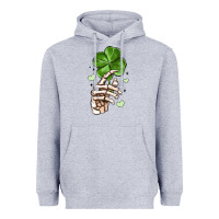 Heather Grey skeleton hand with shamrock st patrick s day Heavyweight Hoodie - MaliasSmallBusiness