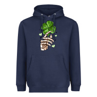 Navy skeleton hand with shamrock st patrick s day Heavyweight Hoodie - MaliasSmallBusiness