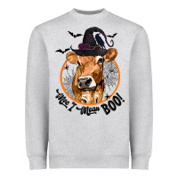 Heather Grey Halloween Cow Moo I Mean Boo Heavyweight Sweatshirt - texasbilliewilder