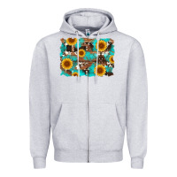 Heather Grey sunflower and cowhides with wood and turquoise background Zipper Hoodie - Artiststas