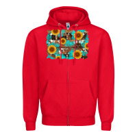 Red sunflower and cowhides with wood and turquoise background Zipper Hoodie - Artiststas