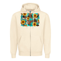 Sandshell sunflower and cowhides with wood and turquoise background Zipper Hoodie - Artiststas