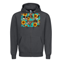 Smoke sunflower and cowhides with wood and turquoise background Zipper Hoodie - Artiststas