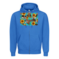 True Royal sunflower and cowhides with wood and turquoise background Zipper Hoodie - Artiststas