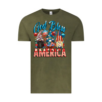 Vintage Olive God blessed America gnomes 4th of July Vintage Tee - CowGirlArtShop
