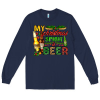 Navy my christmas spirit is beer with beer bottles Long Sleeve Tee - AdoDesignShop
