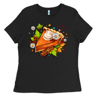 Black pumpkin pie with daisies and cinnamon Ladies Tee - AdoDesignShop