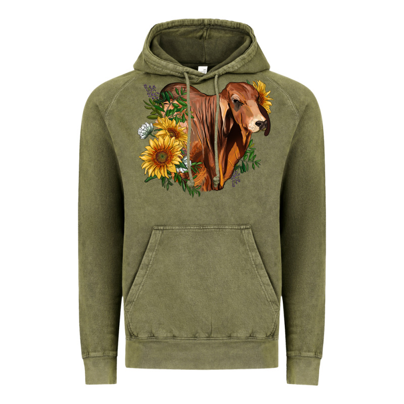 Brahman Bull With Sunflowers Vintage Hoodie by RanaPortraitStore | Teevron