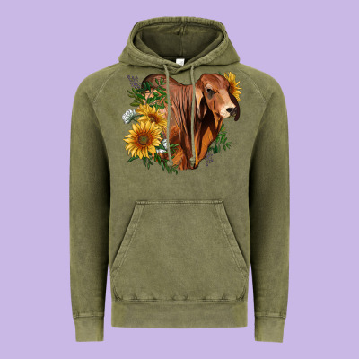 Brahman Bull With Sunflowers Vintage Hoodie Designed By Ranaportraitstore