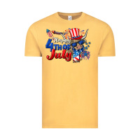 Vintage Mustard Happy 4th of July cow Vintage Tee - CowGirlArtShop