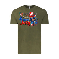 Vintage Olive Happy 4th of July cow Vintage Tee - CowGirlArtShop