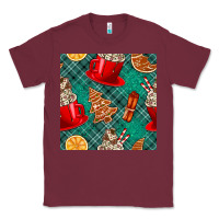 Burgundy christmas hot chocolate and cookie seamless pattern Classic Tee - BundleAndBundleShop