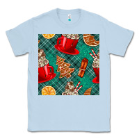 Dusty Blue christmas hot chocolate and cookie seamless pattern Classic Tee - BundleAndBundleShop