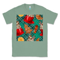 Sage christmas hot chocolate and cookie seamless pattern Classic Tee - BundleAndBundleShop