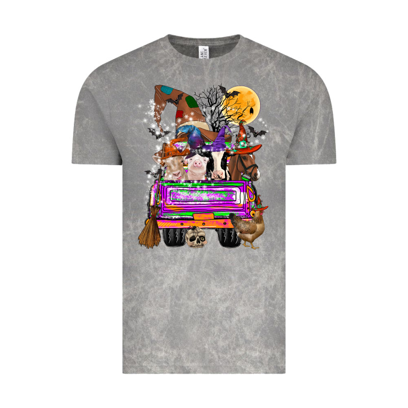 Hallloween Farm Animals Truck Vintage Tee by CowhideDigitalArt | Teevron