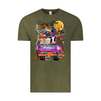 Vintage Olive Hallloween Farm animals Truck Vintage Tee - CowhideDigitalArt