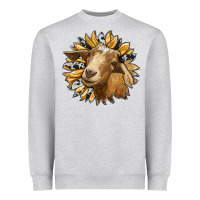 Heather Grey sunflower with goat Heavyweight Sweatshirt - RanaPortraitStore