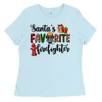 Baby Blue santa's favorite firefighter Ladies Tee - AdoDesignShop