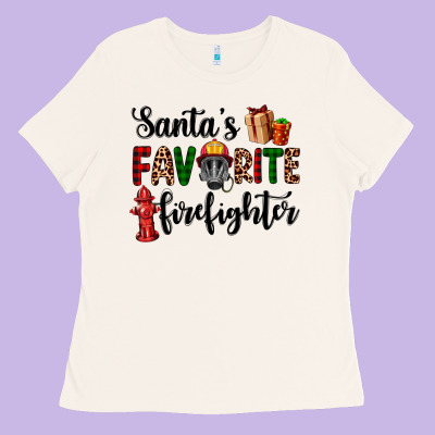 Santa's Favorite Firefighter Ladies Tee Designed By Adodesignshop