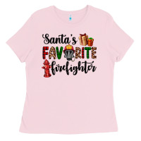 Bubblegum Pink santa's favorite firefighter Ladies Tee - AdoDesignShop