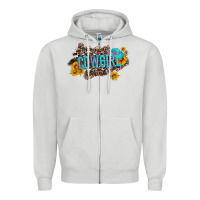 Dove Grey western cowgirl and sunflower with hat and cowhide leopard Zipper Hoodie - Artiststas
