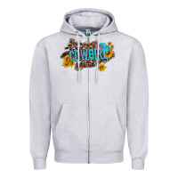Heather Grey western cowgirl and sunflower with hat and cowhide leopard Zipper Hoodie - Artiststas