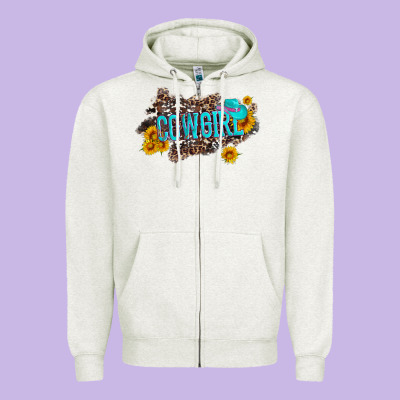 Western Cowgirl And Sunflower With Hat And Cowhide Leopard Zipper Hoodie Designed By Artiststas