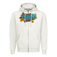 Oatmeal Heather western cowgirl and sunflower with hat and cowhide leopard Zipper Hoodie - Artiststas