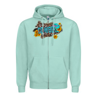 Seafoam western cowgirl and sunflower with hat and cowhide leopard Zipper Hoodie - Artiststas