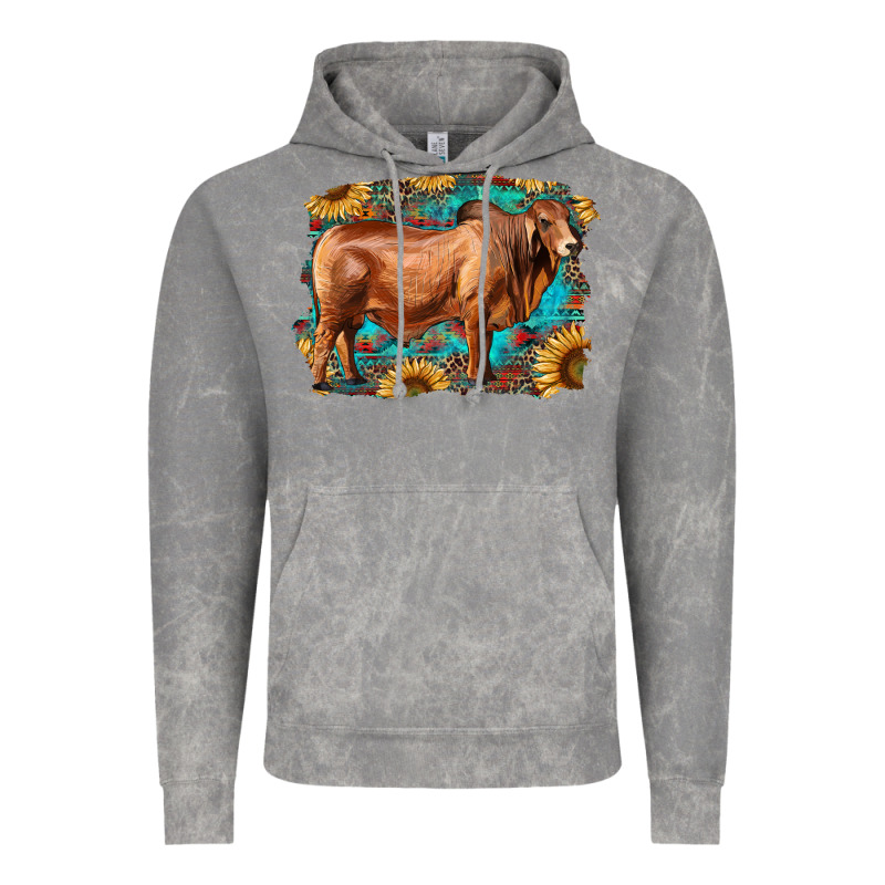 Brahman Bull With Aztec Sunflower And Leopard Background Vintage Hoodie by RanaPortraitStore | Teevron