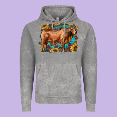 Brahman Bull With Aztec Sunflower And Leopard Background Vintage Hoodie Designed By Ranaportraitstore