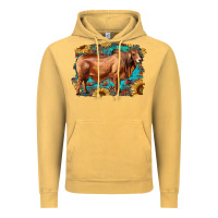 Vintage Mustard brahman bull with aztec sunflower and leopard background Vintage Hoodie - RanaPortraitStore