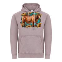 Vintage Zinc brahman bull with aztec sunflower and leopard background Vintage Hoodie - RanaPortraitStore