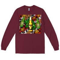 Burgundy beer bottles with golden snow Long Sleeve Tee - AdoDesignShop