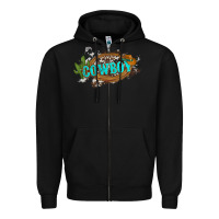 Black western cowboy and hat with cactus and cowhide Zipper Hoodie - Artiststas