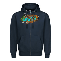 Navy western cowboy and hat with cactus and cowhide Zipper Hoodie - Artiststas