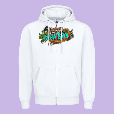 Western Cowboy And Hat With Cactus And Cowhide Zipper Hoodie Designed By Artiststas