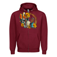 Burgundy western cactus bullskull and boots with sunflowers and serape leopard Zipper Hoodie - Artiststas