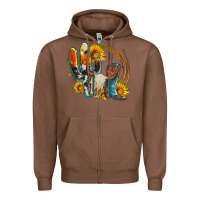Chestnut western cactus bullskull and boots with sunflowers and serape leopard Zipper Hoodie - Artiststas