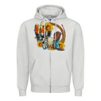 Dove Grey western cactus bullskull and boots with sunflowers and serape leopard Zipper Hoodie - Artiststas